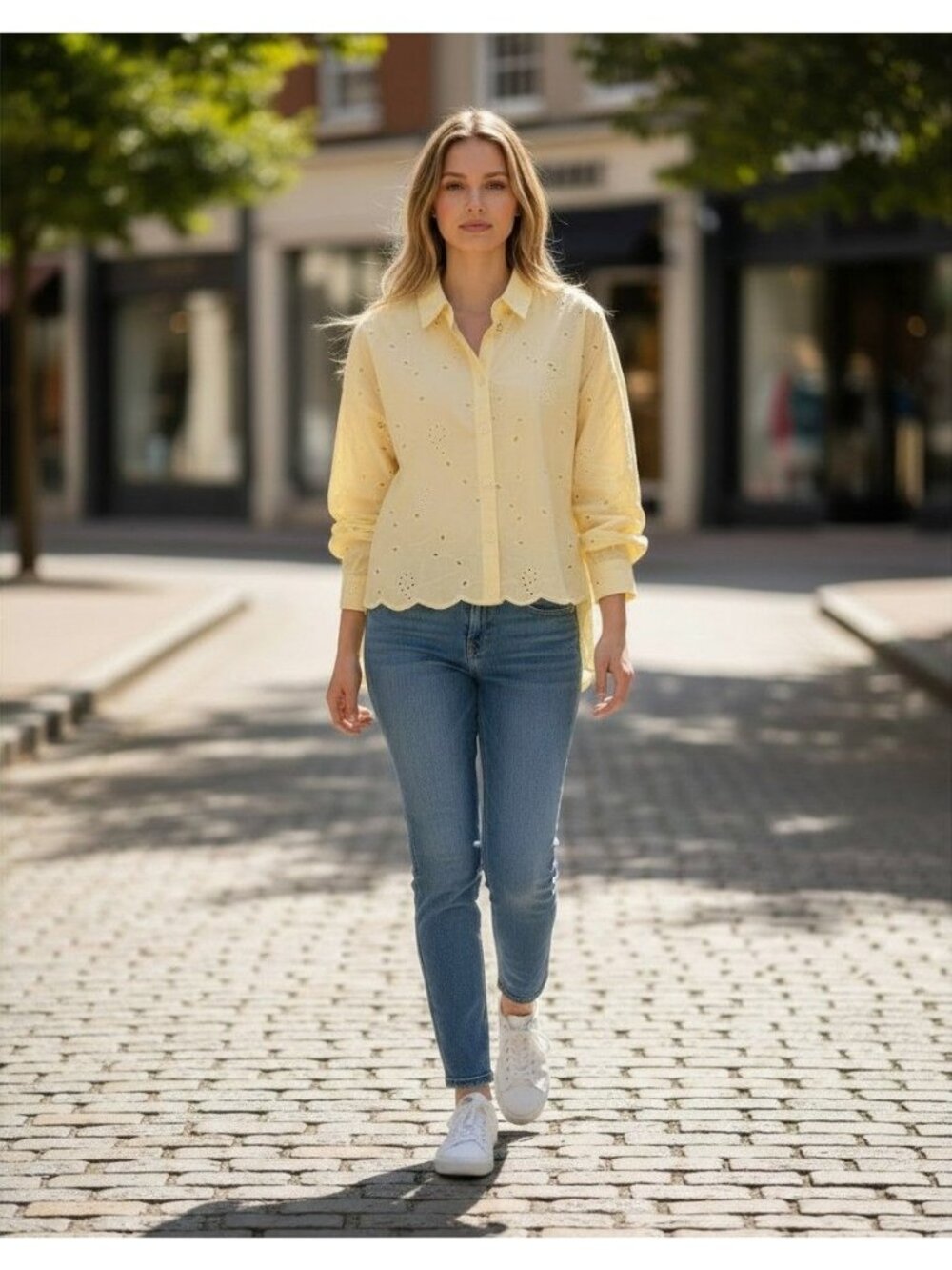 A New Day Yellow Eyelet Button-Up Cotton Shirt XL 100% Cotton Long Sleeve NEW